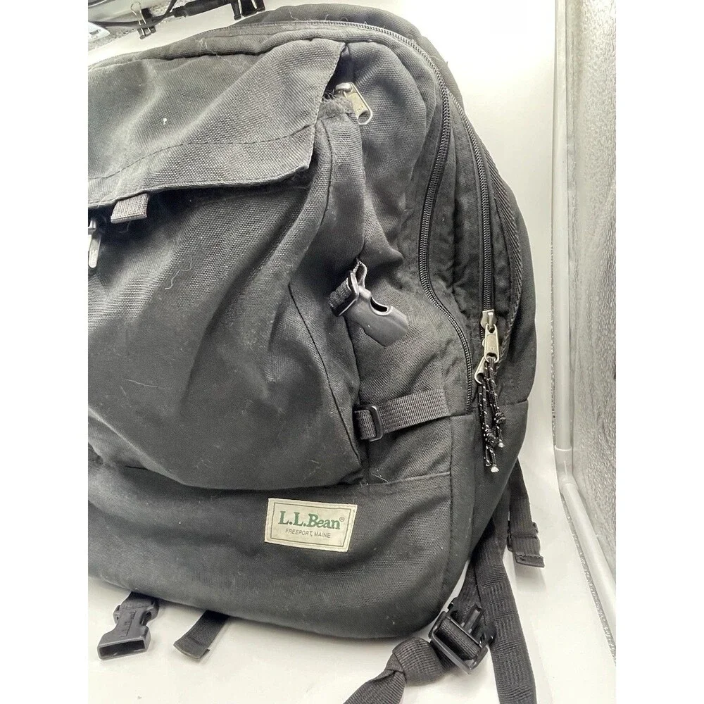 Vintage 90s LL Bean Campus Computer Backpack Black Canvas Heavy Duty School Bag